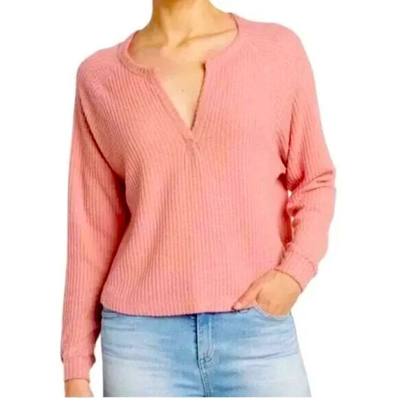 Abound Women's V-Neck Thermal Top, Pink, size L - Picture 1 of 10